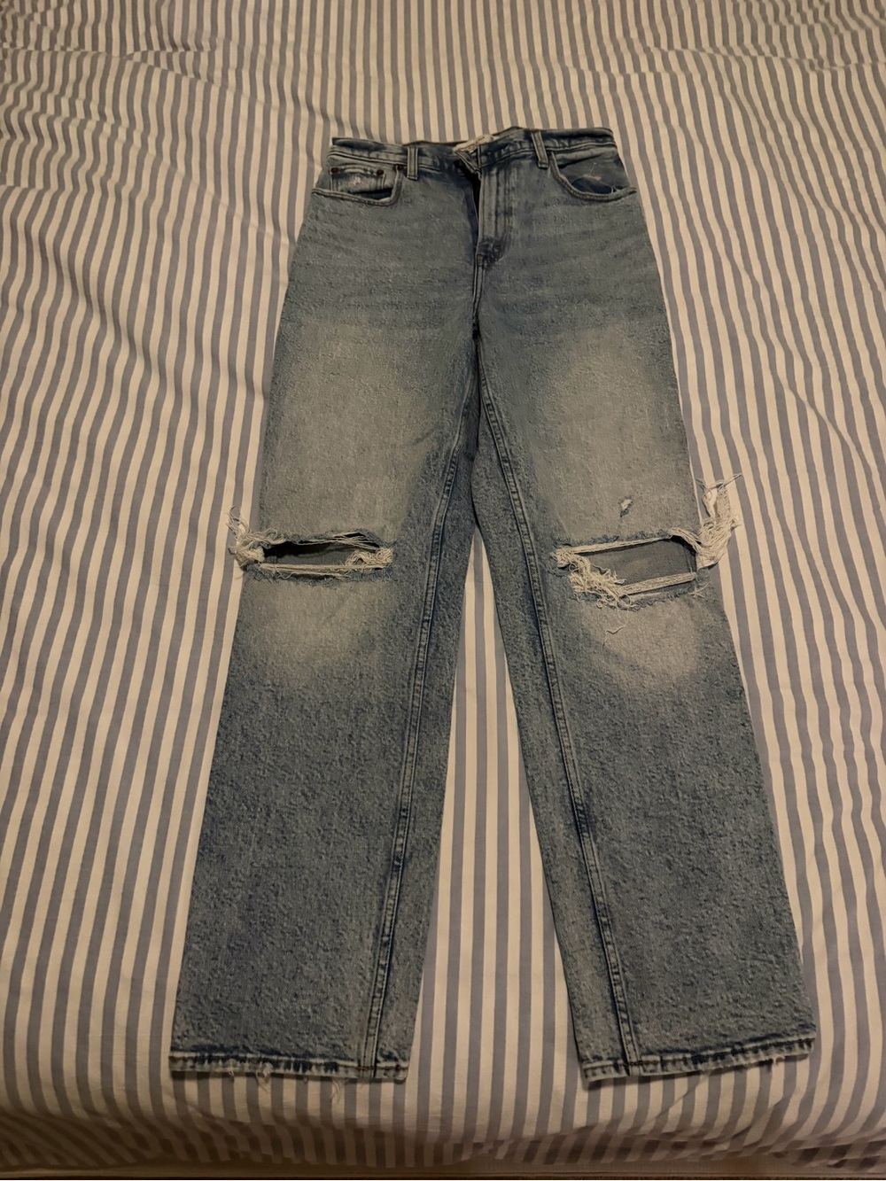 Abercrombie & Fitch Light Blue Straight Leg Jeans with Knee Rips